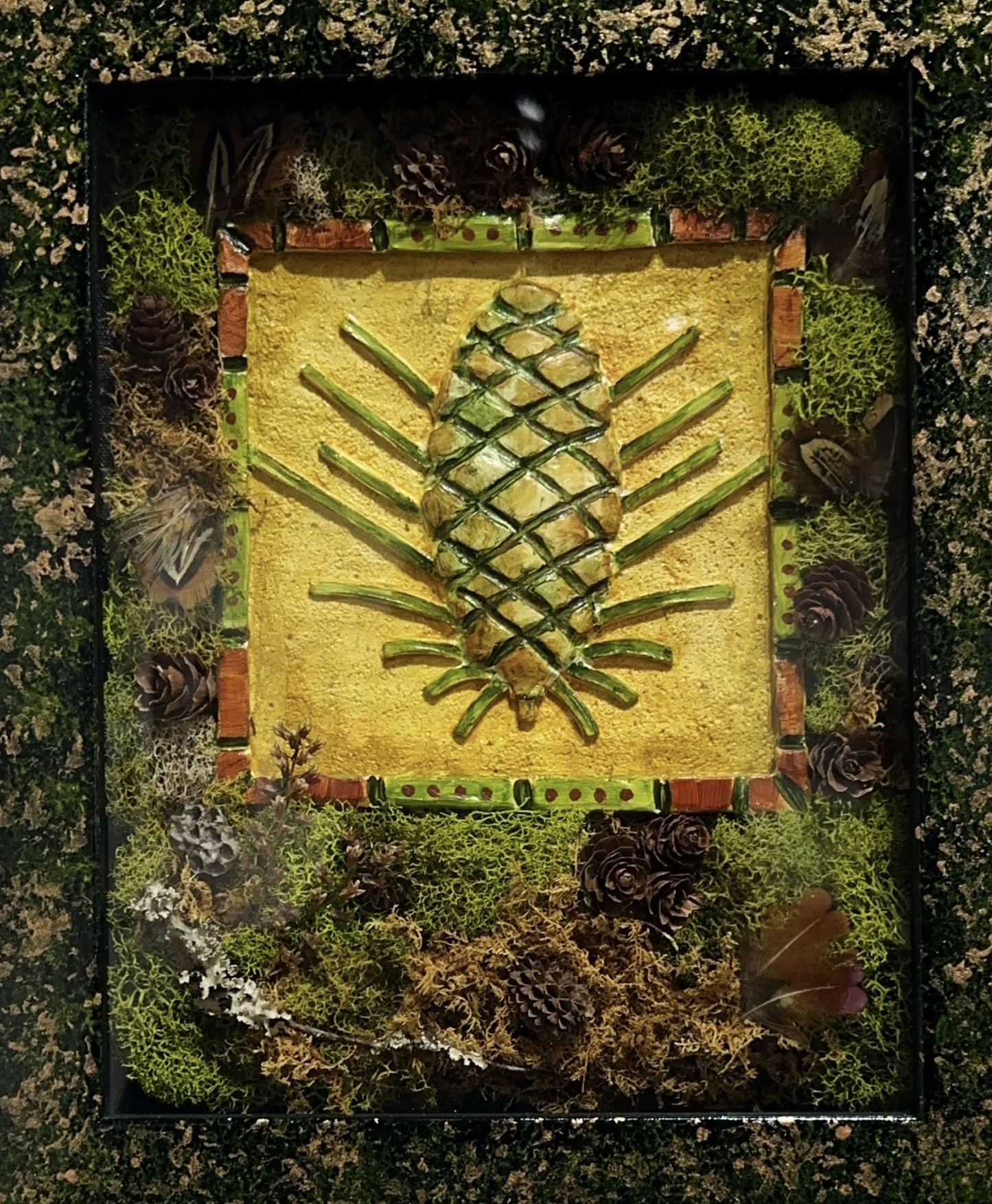 Shadowbox Pinecone and Moss By Lynell Hilt