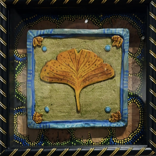 Shadowbox Ginkgo Leaf And Moss By Lynell Hilt
