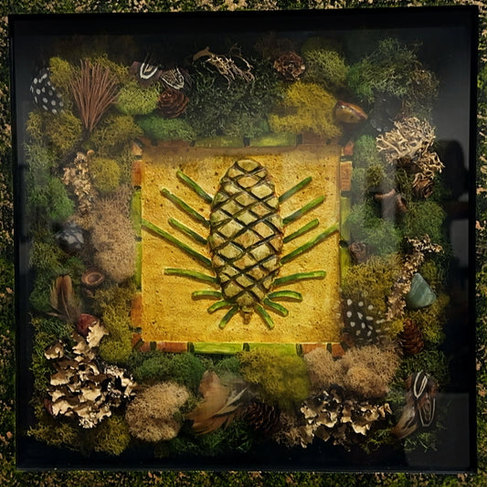 Shadowbox Pinecone and Moss By Lynell Hilt
