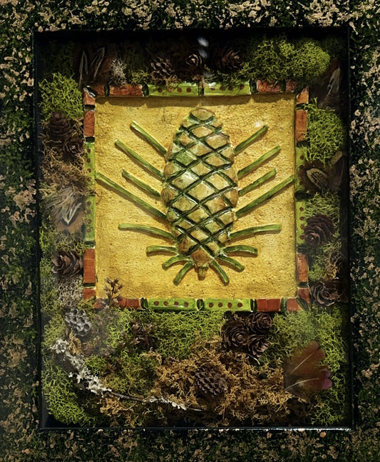 Shadowbox Pinecone and Moss By Lynell Hilt
