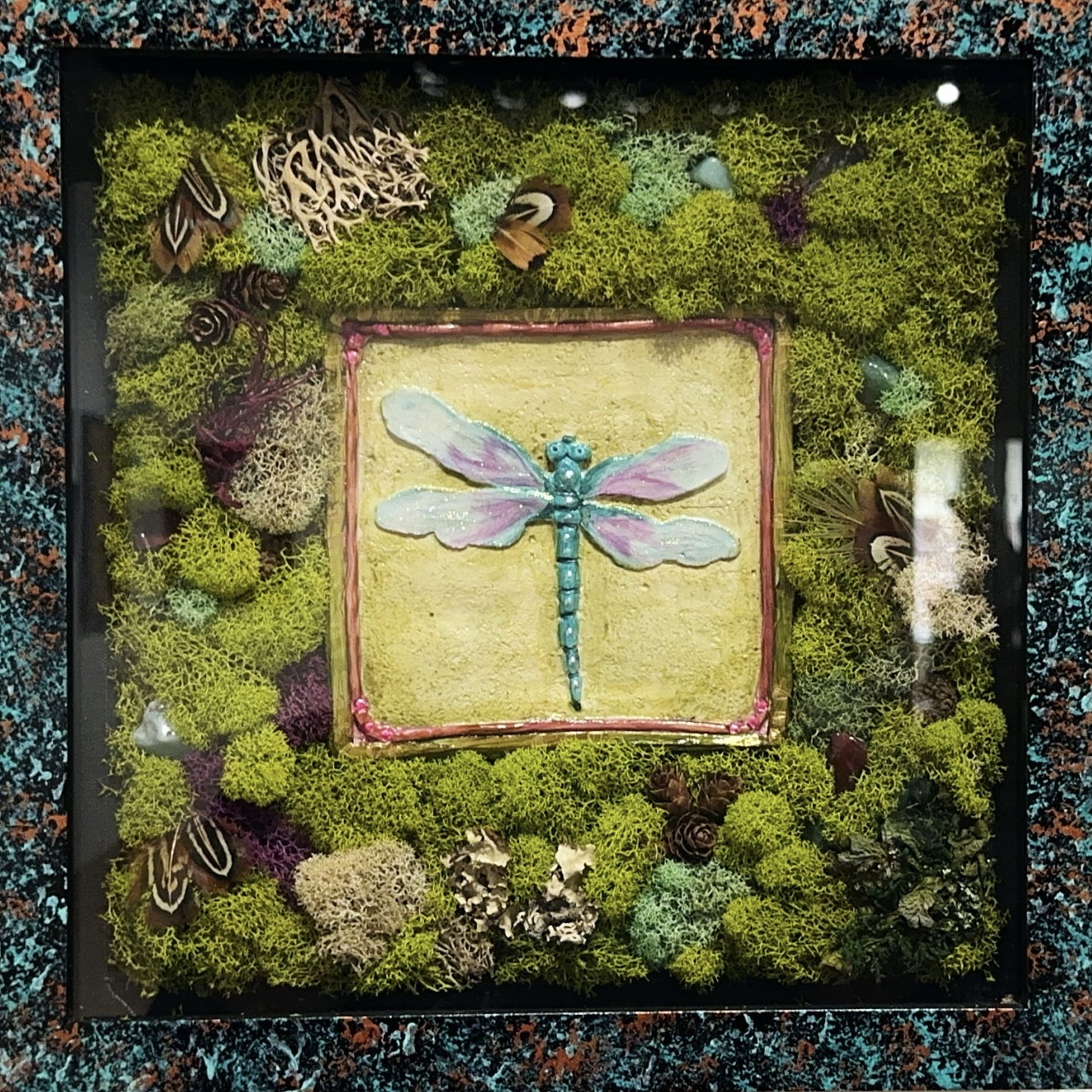 Shadowbox Dragonfly and Moss By Lynell Hilt
