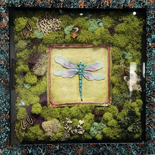Shadowbox Dragonfly and Moss By Lynell Hilt
