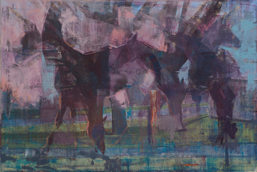 Two Horses with Blue and Pink