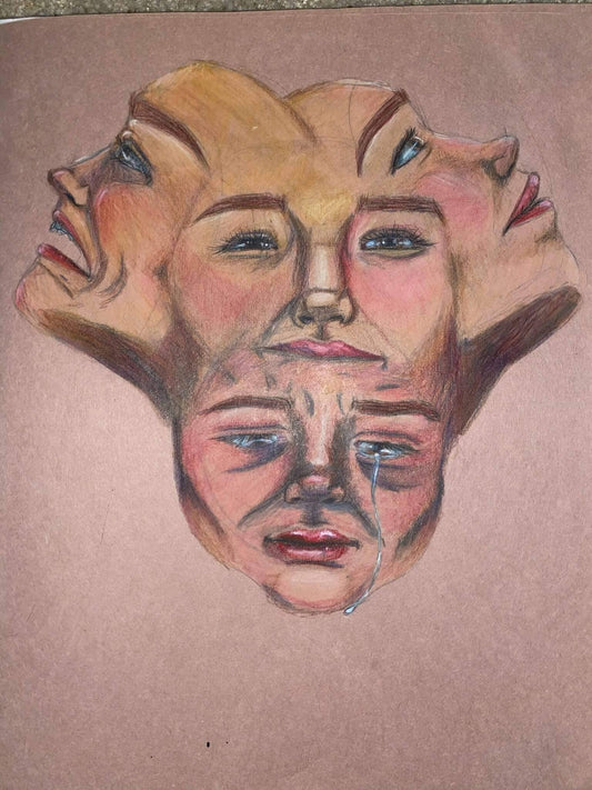 A Drawing of four faces collided